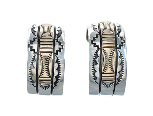 Genuine Sterling Silver And 14KG Navajo Post Hoop Earrings JX128929